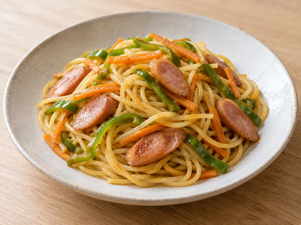 ウインナーと余り野菜の和風パスタの完成イメージ