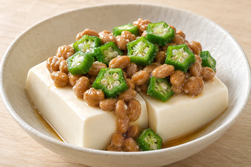 オクラ納豆の冷ややっこの完成イメージ