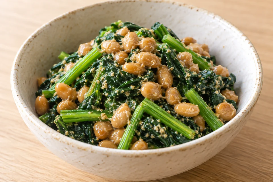 納豆とほうれん草のごま和えの完成イメージ